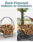 Sunnydaze Modern Tubular Steel Firewood Hoop Log Rack, Indoor Outdoor