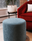 Wovenbyrd Round Pouf Ottoman with Foam Core Charcoal Wool Casual Boucle