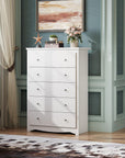 WLIVE White 5 Drawer Wood Dresser