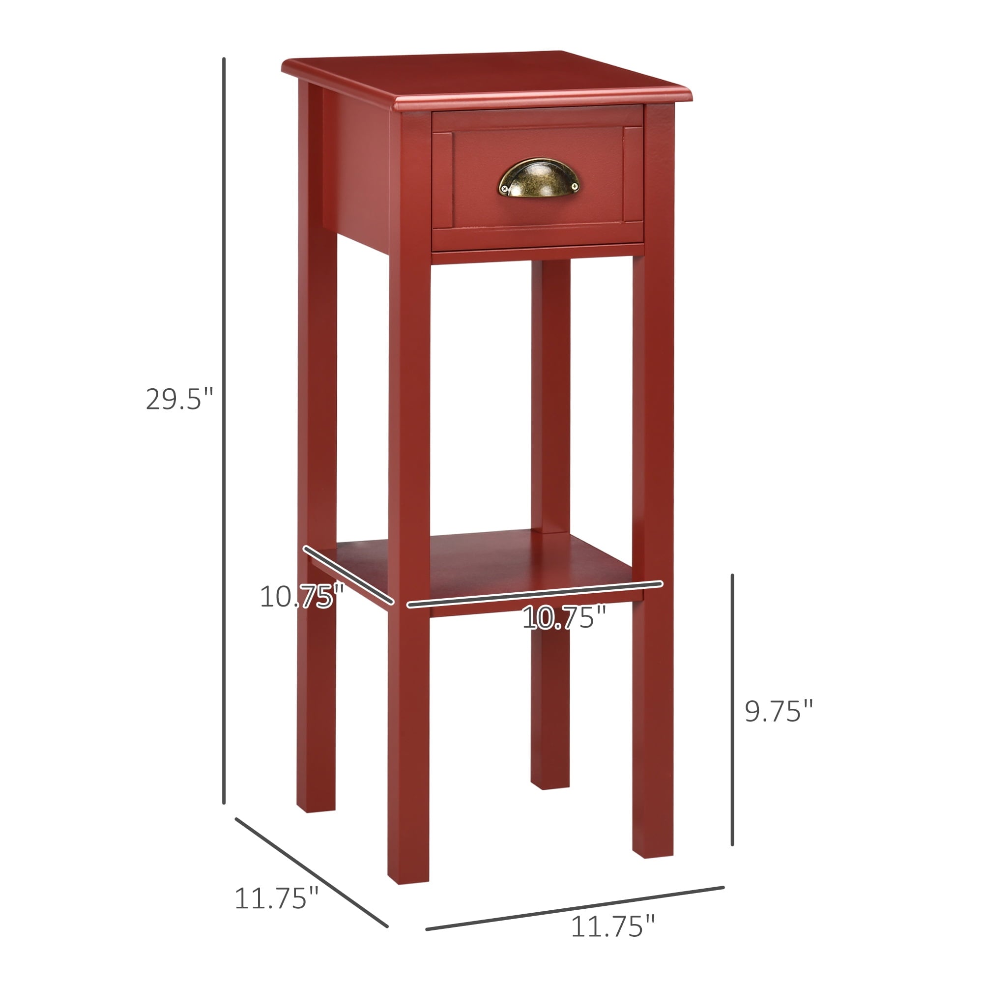 HomCom 30" Elegant Narrow Accent End Bedside Sofa Table with Storage Drawer, Red