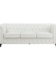 Emery Chesterfield Sofa, Luxurious Comfort for Cozy Living Rooms, Mid-Century Modern couch, Elegance & Serenity, 3-Seater Sofa White,PU