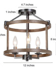 LNC Rustic Farmhouse 3-Light Semi-Flush Ceiling Light Distressed Wood