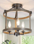LNC Rustic Farmhouse 3-Light Semi-Flush Ceiling Light Distressed Wood