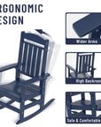 Patio Slat Rocking Chair Set of 2, HDPE Plastic Weather Resistant Porch Rocker, Navy Blue