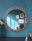 Silver Jeweled Round Wall Mirror for Wall Decor,24"