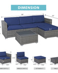 JOIVI 5 Pieces Outdoor Patio Furniture Set, All Weather PE Gray Wicker Rattan Sectional Furniture Set with Coffee Table, Navy Blue