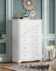WLIVE White 5 Drawer Wood Dresser