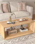 Coffee Table with Storage Shelf, Modern Rectangle Cocktail Table, Wood Center Table for Living Room (Wood)