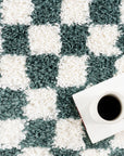 Bettie Retro Checkered Shag Rug | Green