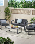 Calderon 4 Piece Outdoor Aluminum Chat Set, Dark Gray