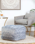Chero Distressed Diamond 22" Square Pouf Ottoman Blue and Beige