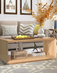 Coffee Table with Storage Shelf, Modern Rectangle Cocktail Table, Wood Center Table for Living Room (Wood)