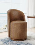 DREAMSIDEA Swivel Dining Chair, Upholstered Barrel Accent Chair for Dining Room & Kitchen Chairs, Morden Round Vanity Chair for Living Room&Bedroom, Faux Leather-Brown