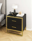 DWVO Modern Nightstand End Side Table with 2 Drawers and Metal Frame for Bedroom Living Room, Black and Gold