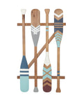 DecMode Blue Wood Novelty Canoe Oar Paddle Wall Decor with Arrow and Stripe Patterns