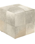 Decmode 16" x 16" Gray Leather Handmade Cowhide Ottoman with Patchwork Pattern, 1-Piece
