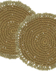 Fennco Styles Boho Macrame Cotton Placemats 15" Round, Set of 2 - Natural Braided Fringe Table Mats for Home, Dining Room, Banquets, Family Gathering and Special Events