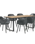 GDF Studio Barbados Outdoor Acacia Wood and Resin 7 Piece Dining Set, Black and Teak