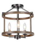 LNC Rustic Farmhouse 3-Light Semi-Flush Ceiling Light Distressed Wood