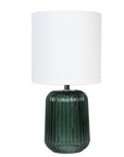 Mainstays 12.75"H Mini Green Glass Stripe Table Lamp with White Lamp Shade