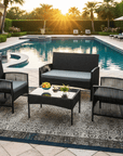Outdoor Patio Conversation Set, Segmart 4 Pieces Rattan Sofa Set Cushioned Sofa & Charis, Deck Porch Poolside Furniture Table Set for 4, Gray