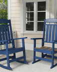 Patio Slat Rocking Chair Set of 2, HDPE Plastic Weather Resistant Porch Rocker, Navy Blue