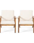 Sasha Modern Acacia Wood Club Chairs with Water-Resistant Cushions Brown Patina/Cream (Set of 2)