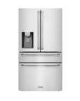 ZLINE 36" Autograph Edition 21.6 cu. ft Freestanding French Door Refrigerator with Water and Ice Dispenser in Fingerprint Resistant Stainless Steel with Gold Accents (RFMZ-36-G)