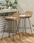 Lisa Outdoor Wicker Barstools with Cushions (Set of 2)
