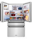 ZLINE 36" Autograph Edition 21.6 cu. ft Freestanding French Door Refrigerator with Water and Ice Dispenser in Fingerprint Resistant Stainless Steel with Gold Accents (RFMZ-36-G)