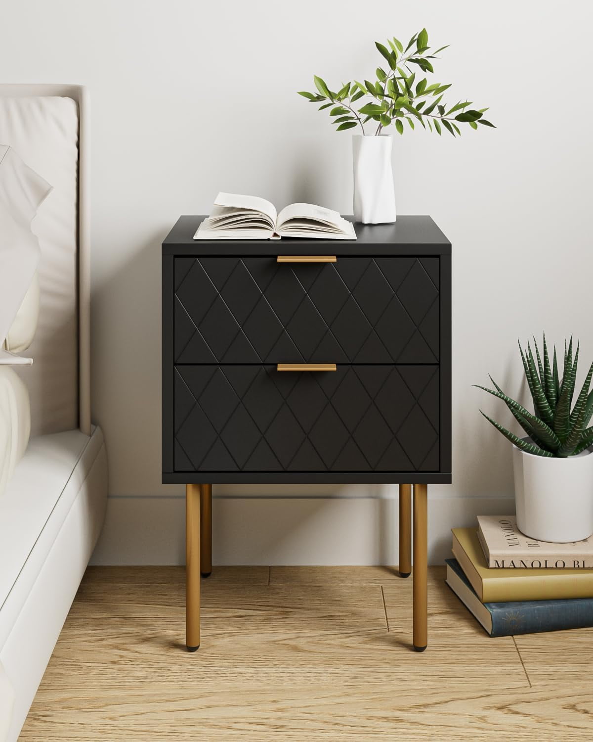 Aienvey Black Nightstand - From Where -