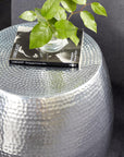 Aluminum Hammered Metal Round Stool - From Where -