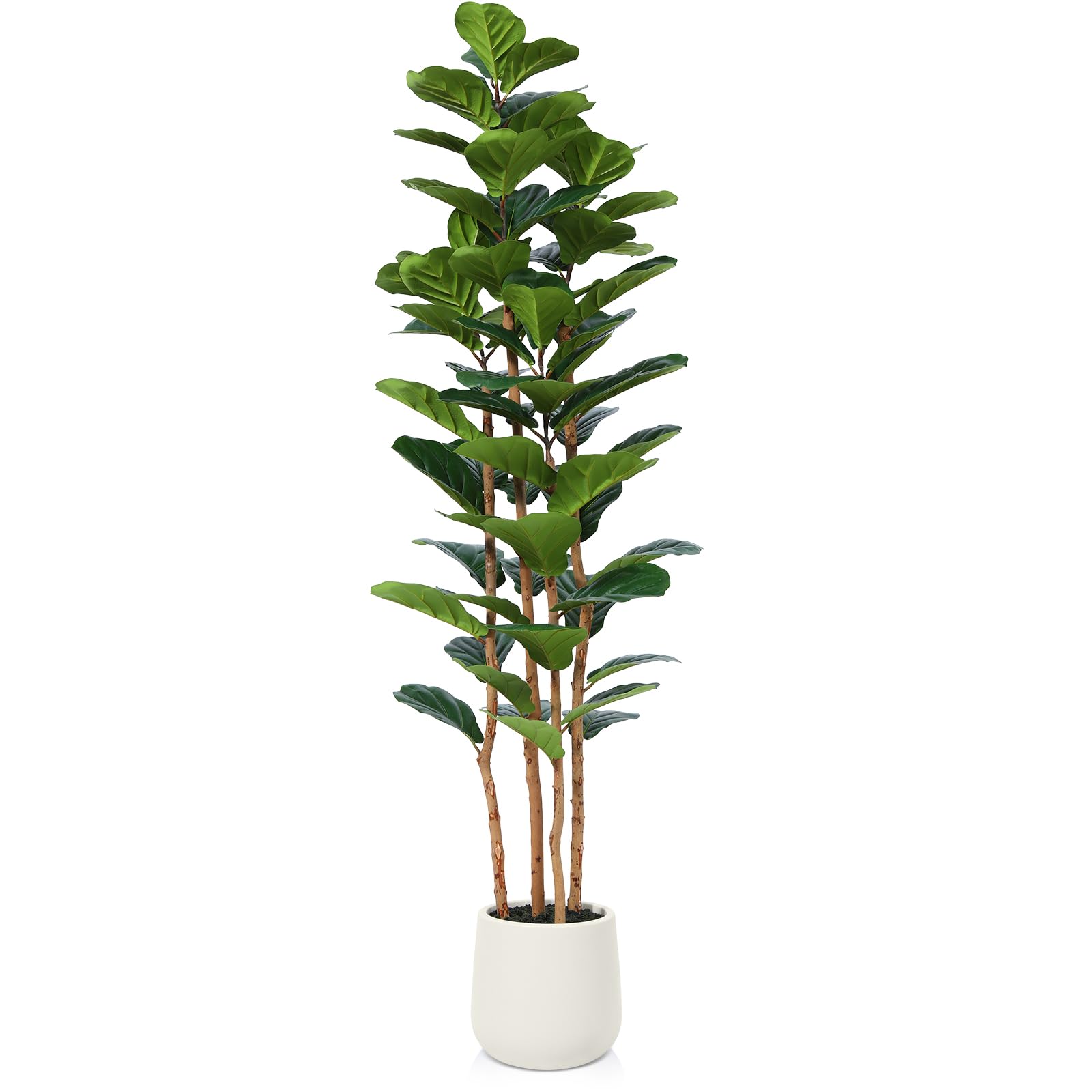 artificial fiddle leaf fig OAKRED Artificial Fiddle Leaf Fig Tree with White Planter, 6ft Tall Fake Tree with Natural Wood Trunk for Home Decor, Faux Ficus Tree Fake Moss for