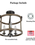 LNC Rustic Farmhouse 3-Light Semi-Flush Ceiling Light Distressed Wood