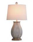 Basilica Table Lamp Blue With White Hardback Shade - From Where -