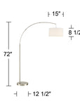 360 Lighting Cora Modern Arc Floor Lamp Standing 72" Tall Brushed Nickel Metal White Linen Drum Shade for Living Room Reading Bedroom Office House