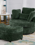 Lunale Oversized Swivel Barrel Accent Chair with Storage Ottoman Green Chenille