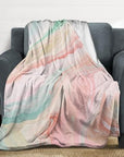 Blush Pink Coral Mint Green Rainbow Marble Swirls Decorative Flannel Blanket - From Where -