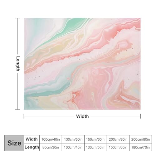 Blush Pink Coral Mint Green Rainbow Marble Swirls Decorative Flannel Blanket - From Where -