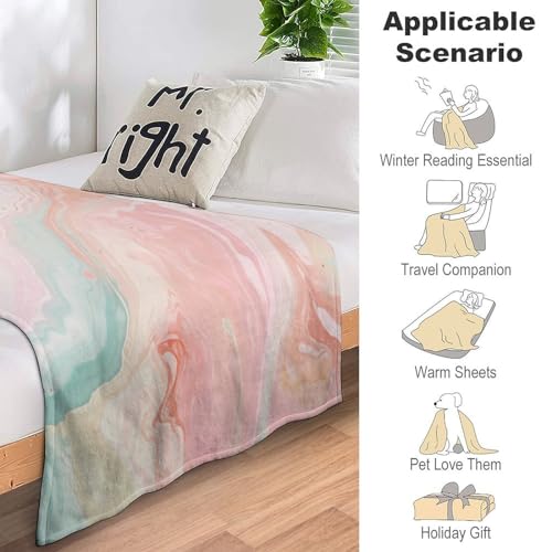 Blush Pink Coral Mint Green Rainbow Marble Swirls Decorative Flannel Blanket - From Where -