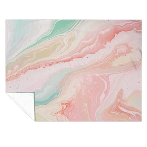 Blush Pink Coral Mint Green Rainbow Marble Swirls Decorative Flannel Blanket - From Where -