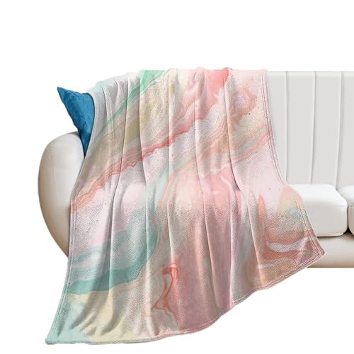 Blush Pink Coral Mint Green Rainbow Marble Swirls Decorative Flannel Blanket - From Where -