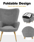 Boucle Accent Chair with High Folding Backrest and Metal Legs - From Where -