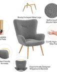 Boucle Accent Chair with High Folding Backrest and Metal Legs - From Where -