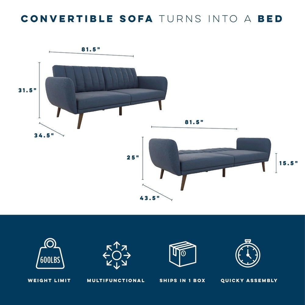 Brittany Blue Linen Futon Sofa Bed - From Where -