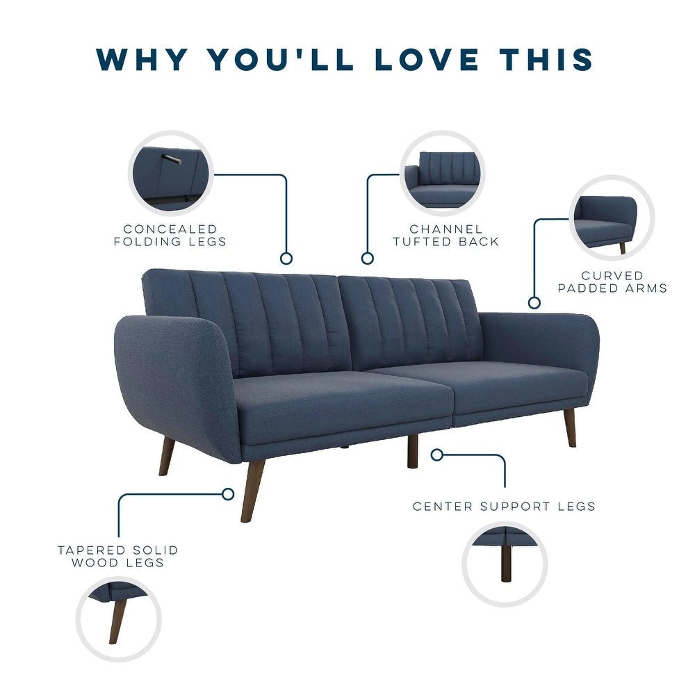 Brittany Blue Linen Futon Sofa Bed - From Where -