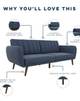 Brittany Blue Linen Futon Sofa Bed - From Where -