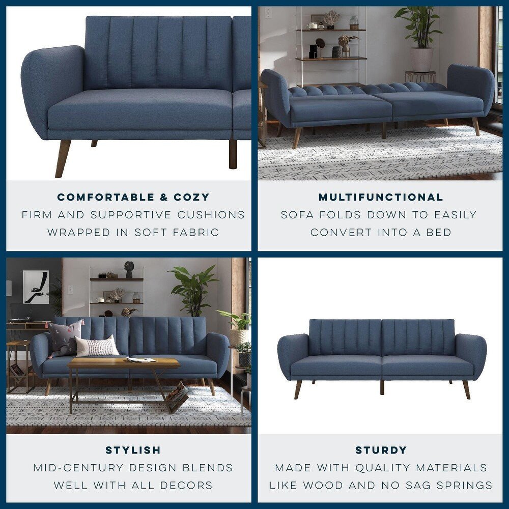 Brittany Blue Linen Futon Sofa Bed - From Where -