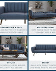 Brittany Blue Linen Futon Sofa Bed - From Where -
