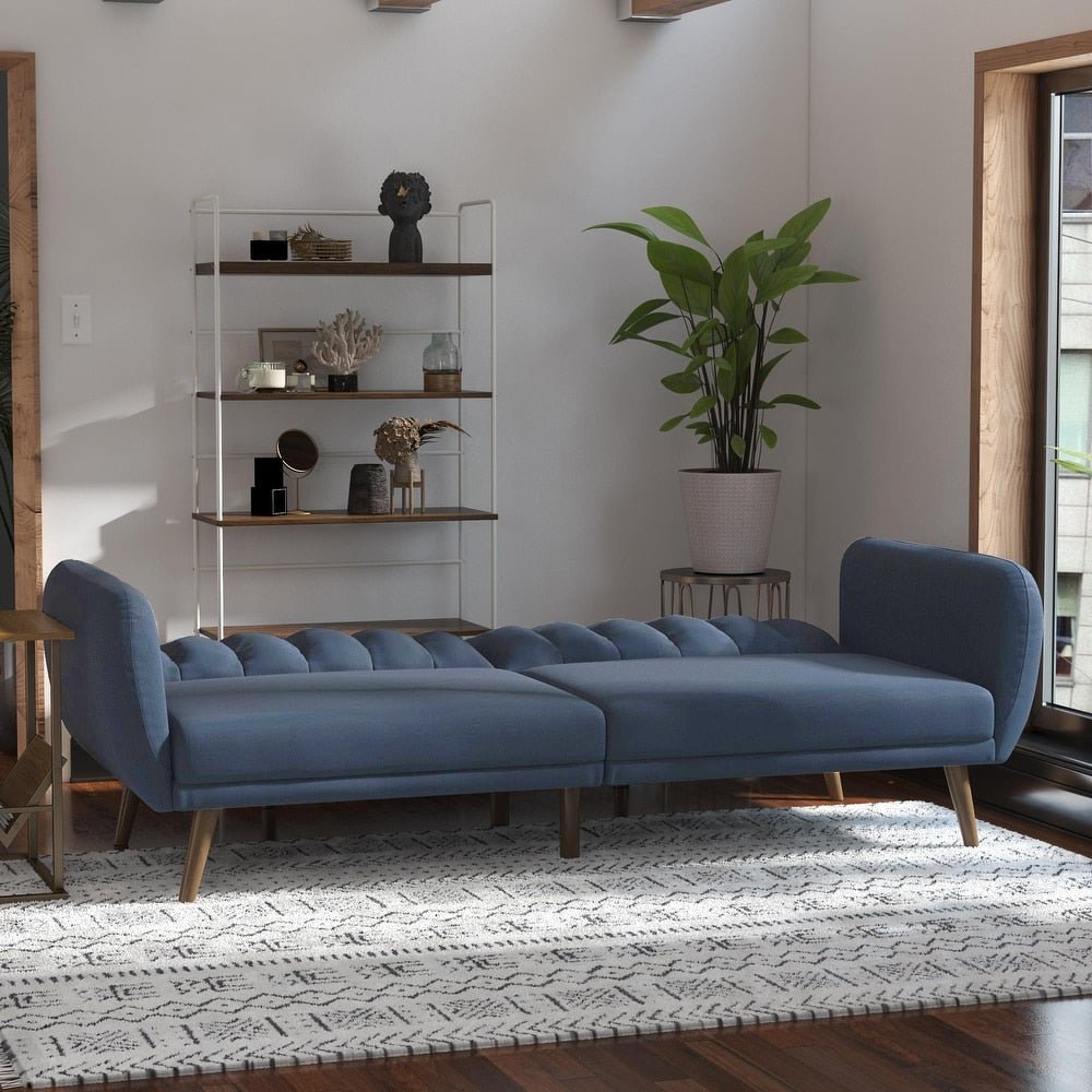 Brittany Blue Linen Futon Sofa Bed - From Where -